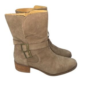 Korks Tijoux Nubuck Leather Mushroom Taupe Chunky Heeled Size 9 Pillowy Soft